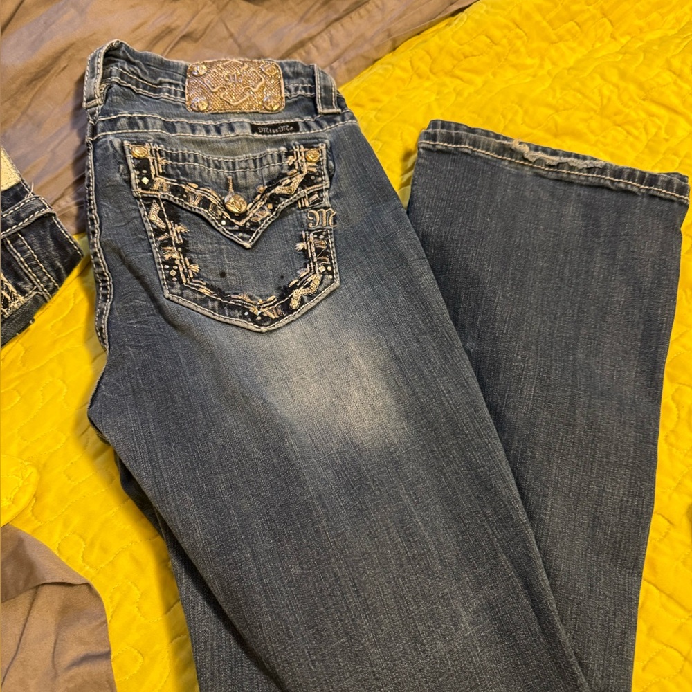 Miss Me Dark Blue Boot Cut Jeans with Embroidered Back Pockets